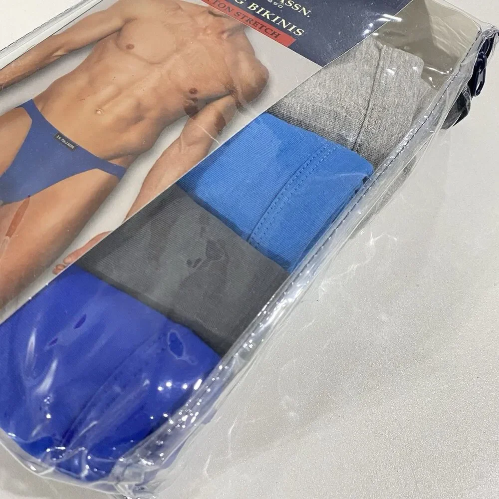 New U.S. Polo Assn Men's 4 Pack String Bikini Briefs Underwear 2XL blue gray